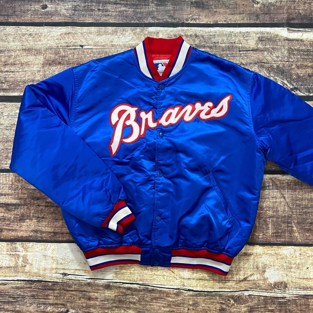 Vintage Atlanta Braves STARTER Jacket Size XL Baseball Satin Bomber Script Coat